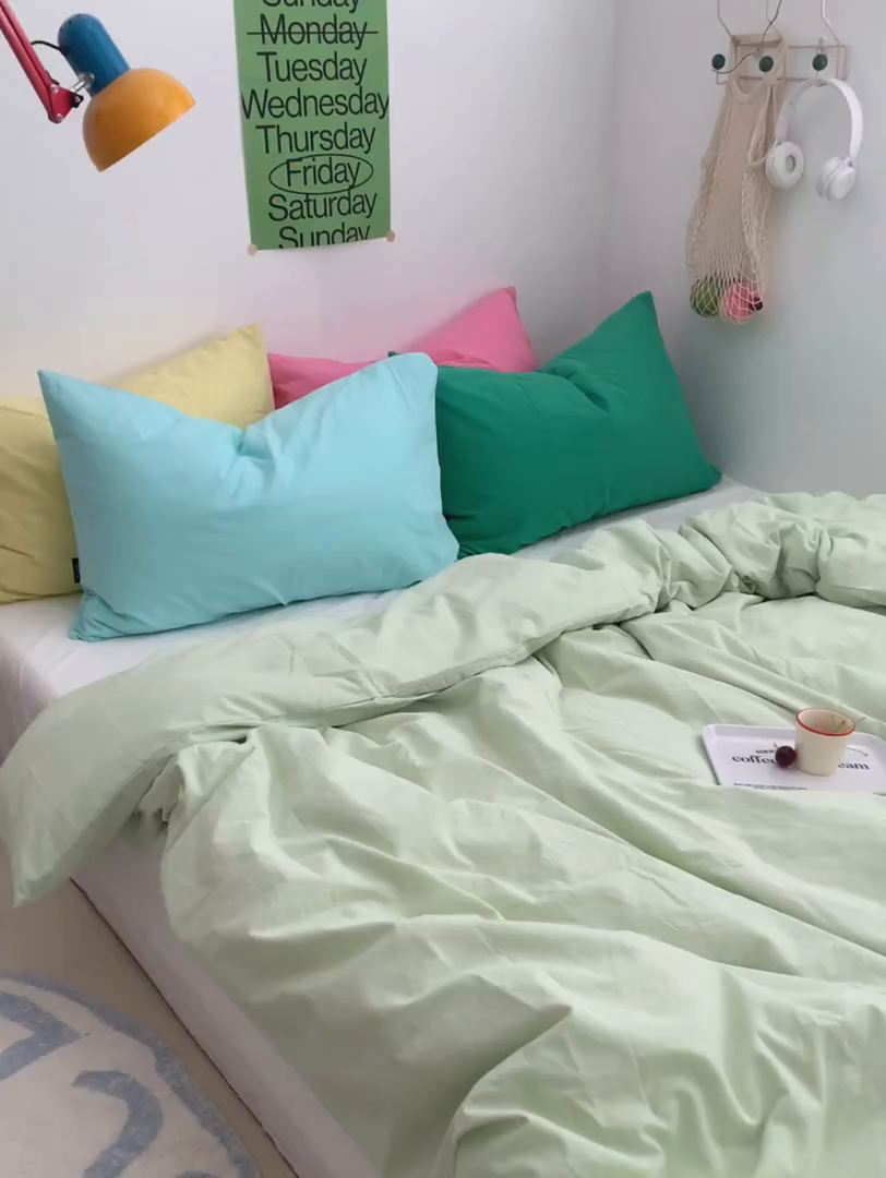 91家纺网 家纺一手货源 找家纺 （总）柚可家居 2024新款多巴胺撞色水洗棉四件套1