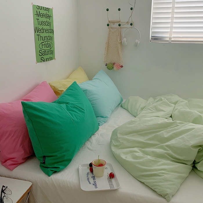 91家纺网 家纺一手货源 找家纺 （总）柚可家居 2024新款多巴胺撞色水洗棉四件套1