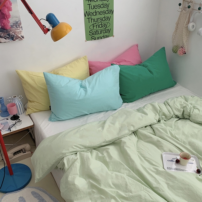 91家纺网 家纺一手货源 找家纺 （总）柚可家居 2024新款多巴胺撞色水洗棉四件套1