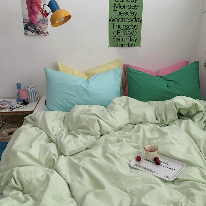 91家纺网 家纺一手货源 找家纺 （总）柚可家居 2024新款多巴胺撞色水洗棉四件套1