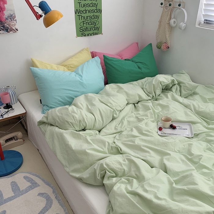 91家纺网 家纺一手货源 找家纺 （总）柚可家居 2024新款多巴胺撞色水洗棉四件套1