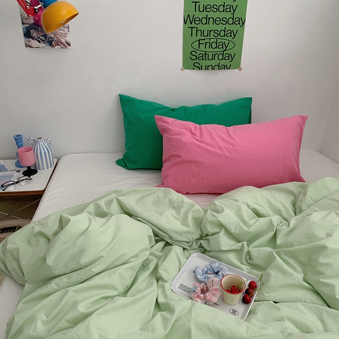 91家纺网 家纺一手货源 找家纺 （总）柚可家居 2024新款多巴胺撞色水洗棉四件套1