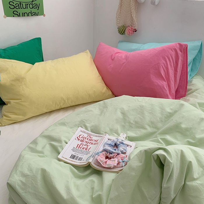 91家纺网 家纺一手货源 找家纺 （总）柚可家居 2024新款多巴胺撞色水洗棉四件套1