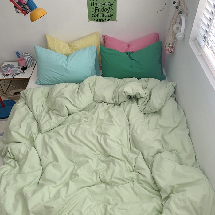 91家纺网 家纺一手货源 找家纺 （总）柚可家居 2024新款多巴胺撞色水洗棉四件套1