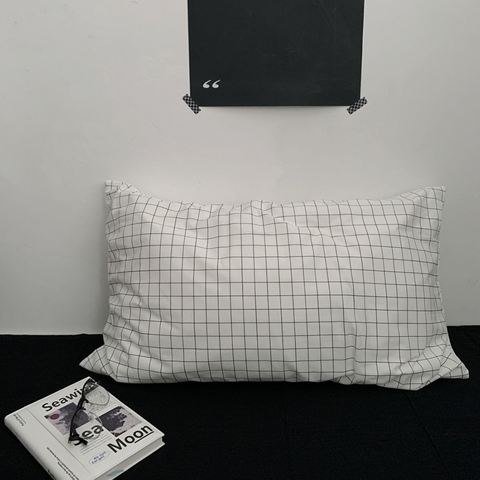 柚可家居 2024新款纯棉40支色织纯色印花单枕套10 白格子