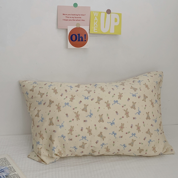 91家纺网 家纺一手货源 找家纺 柚可家居 2024新款纯棉40支色织纯色印花单枕套6 恋糖兔兔