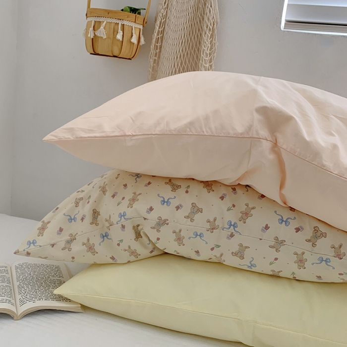 91家纺网 家纺一手货源 找家纺 柚可家居 2024新款纯棉40支色织纯色印花单枕套6 恋糖兔兔