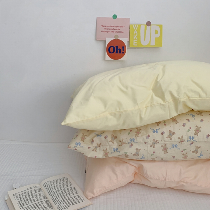 91家纺网 家纺一手货源 找家纺 柚可家居 2024新款纯棉40支色织纯色印花单枕套6 恋糖兔兔