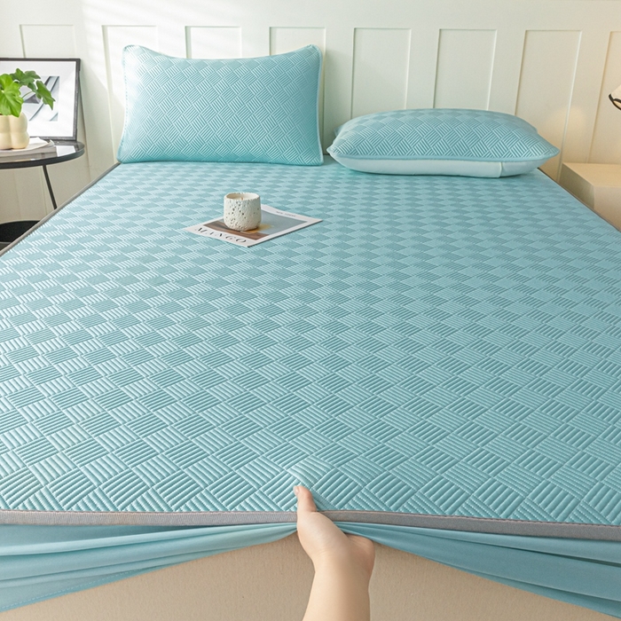 91家纺网 家纺一手货源 找家纺 （总）欧邦 2025新款雅阁系列提花冰豆豆床笠款夏被四件套