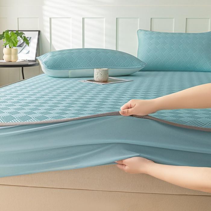 91家纺网 家纺一手货源 找家纺 （总）欧邦 2025新款雅阁系列提花冰豆豆床笠款夏被四件套