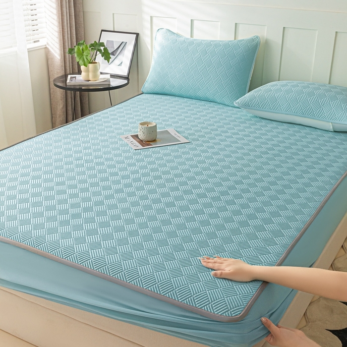 91家纺网 家纺一手货源 找家纺 （总）欧邦 2025新款雅阁系列提花冰豆豆床笠款夏被四件套