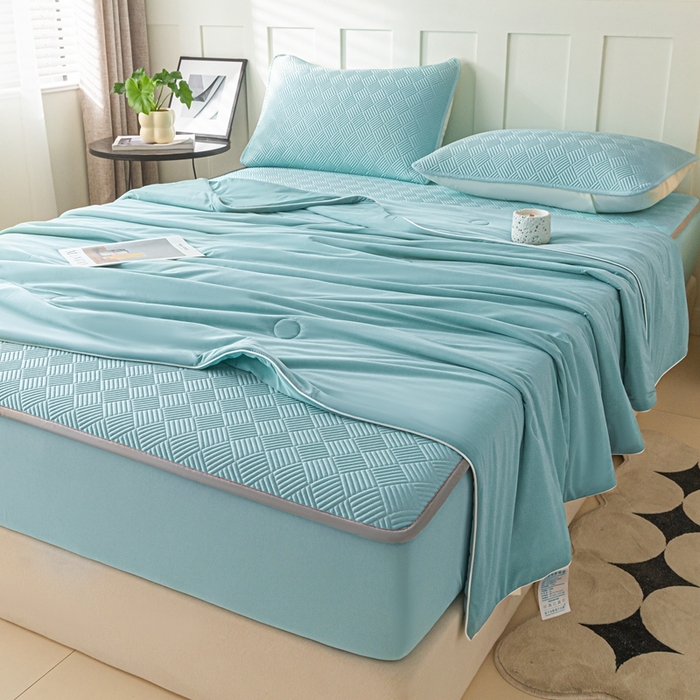 91家纺网 家纺一手货源 找家纺 （总）欧邦 2025新款雅阁系列提花冰豆豆床笠款夏被四件套