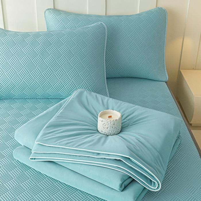 91家纺网 家纺一手货源 找家纺 （总）欧邦 2025新款雅阁系列提花冰豆豆床笠款夏被四件套