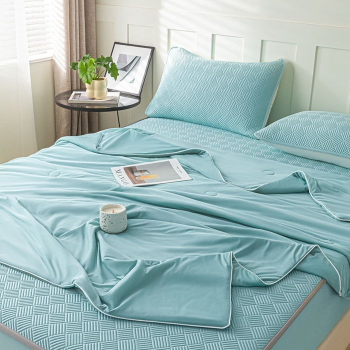 91家纺网 家纺一手货源 找家纺 （总）欧邦 2025新款雅阁系列提花冰豆豆床笠款夏被四件套