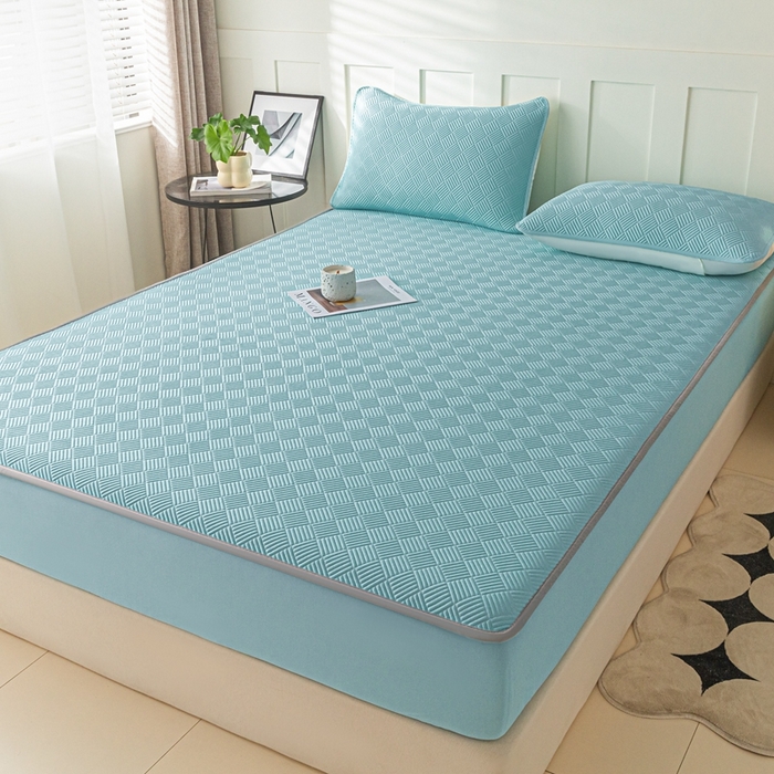 91家纺网 家纺一手货源 找家纺 欧邦 2025新款雅阁系列提花冰豆豆床笠款夏被四件套 雅格-碧绿