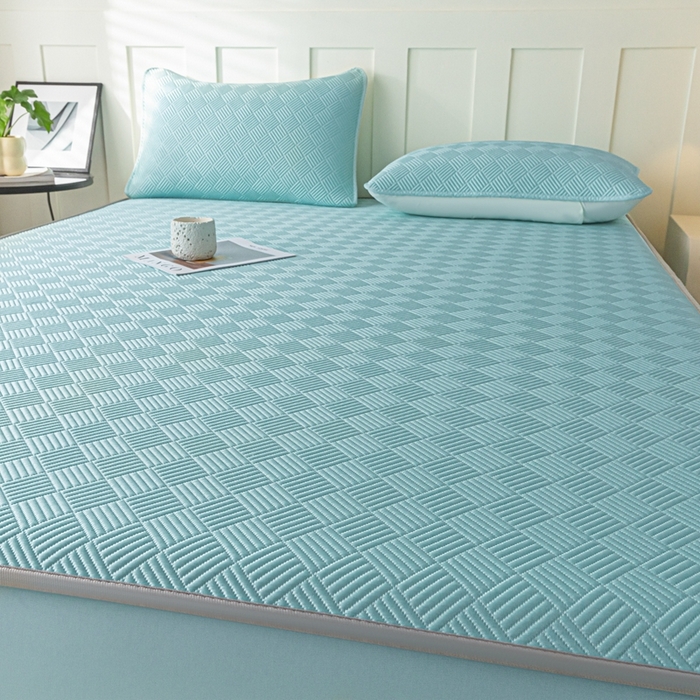 91家纺网 家纺一手货源 找家纺 欧邦 2025新款雅阁系列提花冰豆豆床笠款夏被四件套 雅格-碧绿