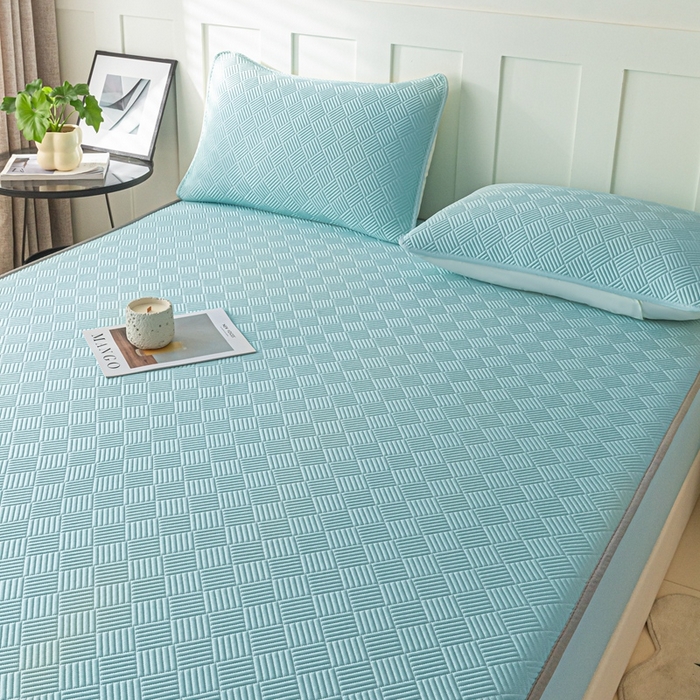 91家纺网 家纺一手货源 找家纺 欧邦 2025新款雅阁系列提花冰豆豆床笠款夏被四件套 雅格-碧绿