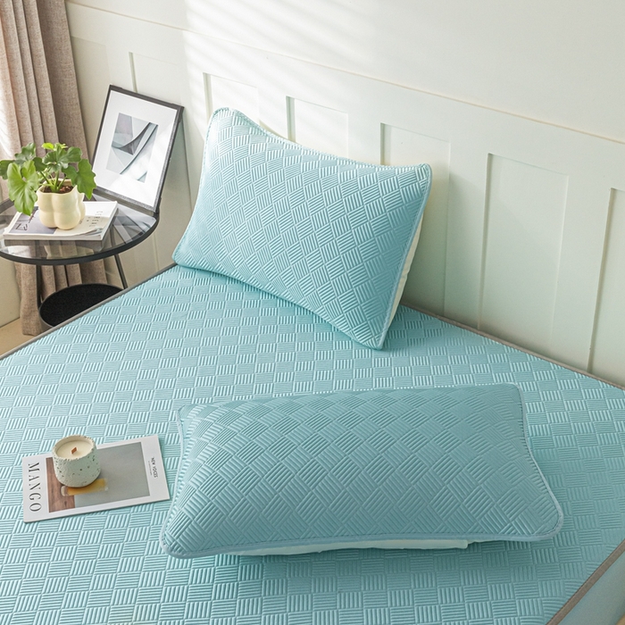 91家纺网 家纺一手货源 找家纺 欧邦 2025新款雅阁系列提花冰豆豆床笠款夏被四件套 雅格-碧绿