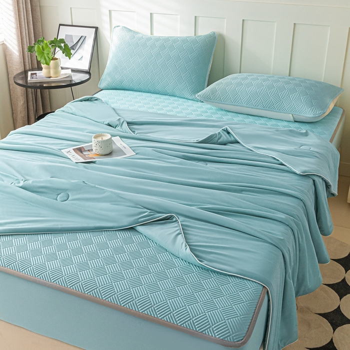 欧邦 2025新款雅阁系列提花冰豆豆床笠款夏被四件套 雅格-碧绿