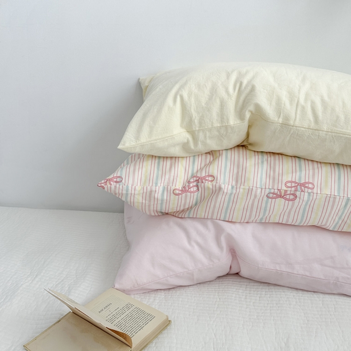 91家纺网 家纺一手货源 找家纺 柚可家居 2024新款纯棉40支色织纯色印花单枕套5 白桃粉