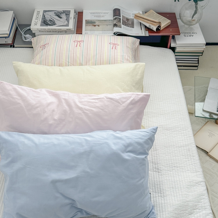 91家纺网 家纺一手货源 找家纺 柚可家居 2024新款纯棉40支色织纯色印花单枕套5 天兰