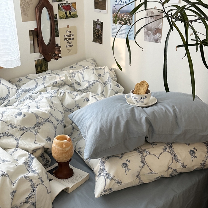 91家纺网 家纺一手货源 找家纺 柚可家居 2024新款纯棉40支色织纯色印花单枕套2 单宁蓝