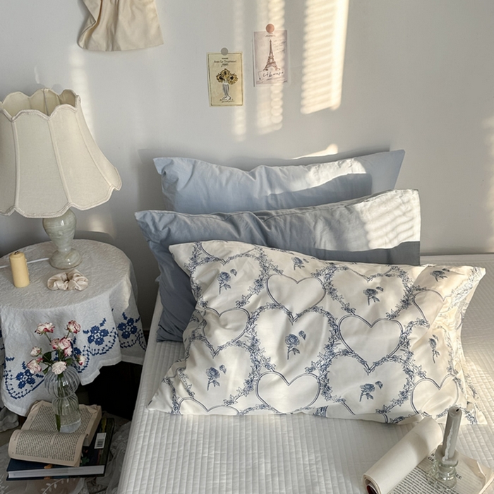 91家纺网 家纺一手货源 找家纺 柚可家居 2024新款纯棉40支色织纯色印花单枕套2 天蓝