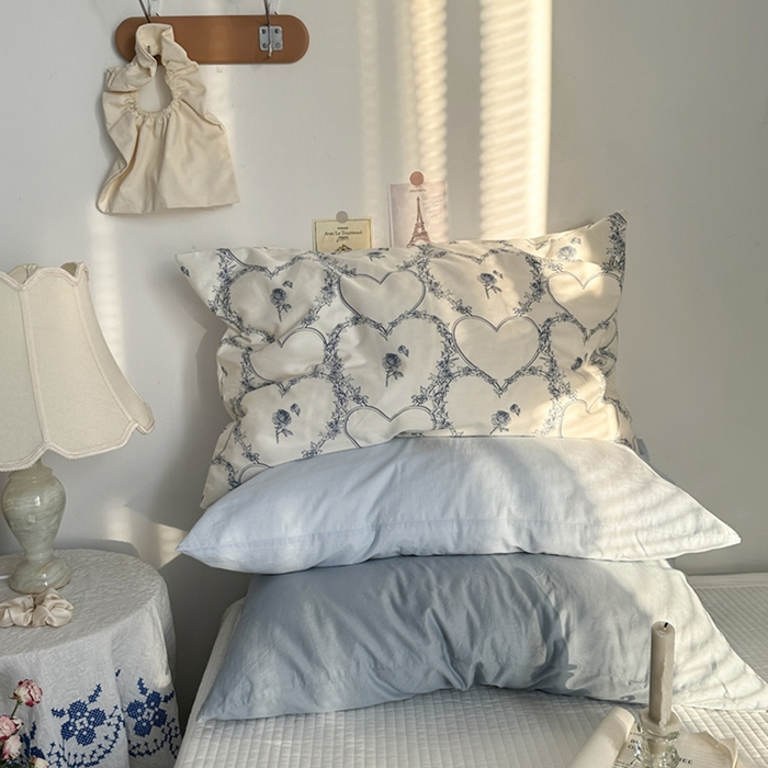 91家纺网 家纺一手货源 找家纺 柚可家居 2024新款纯棉40支色织纯色印花单枕套2 天蓝