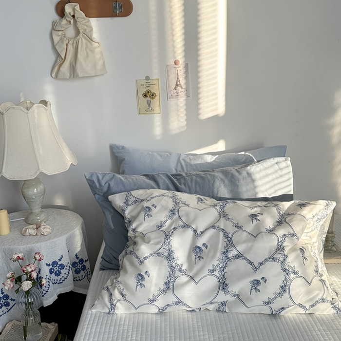 91家纺网 家纺一手货源 找家纺 柚可家居 2024新款纯棉40支色织纯色印花单枕套2 天蓝