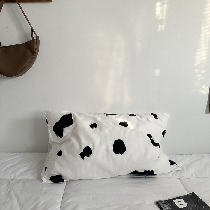 柚可家居 2024新款纯棉40支色织纯色印花单枕套1 奶牛斑点