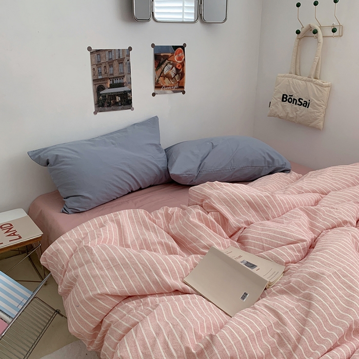 91家纺网 家纺一手货源 找家纺 （总）柚可家居 2024新款40支色织全棉水洗棉三拼四件套