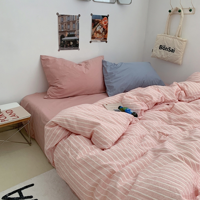 91家纺网 家纺一手货源 找家纺 柚可家居 2024新款40支色织全棉水洗棉三拼四件套 岛山屿