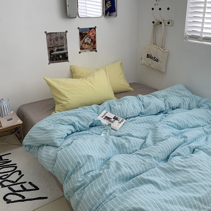 91家纺网 家纺一手货源 找家纺 柚可家居 2024新款40支色织全棉水洗棉三拼四件套 雾岛