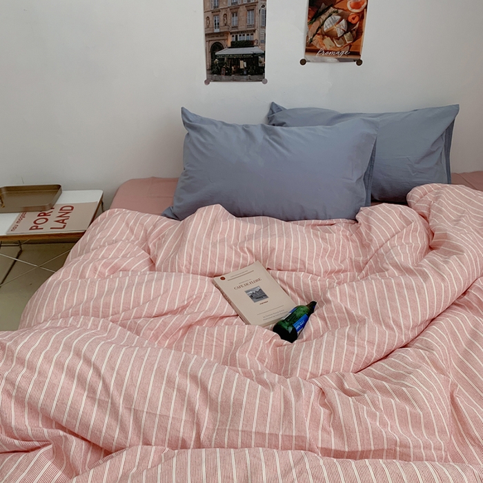 91家纺网 家纺一手货源 找家纺 柚可家居 2024新款40支色织全棉水洗棉三拼四件套 岛山屿