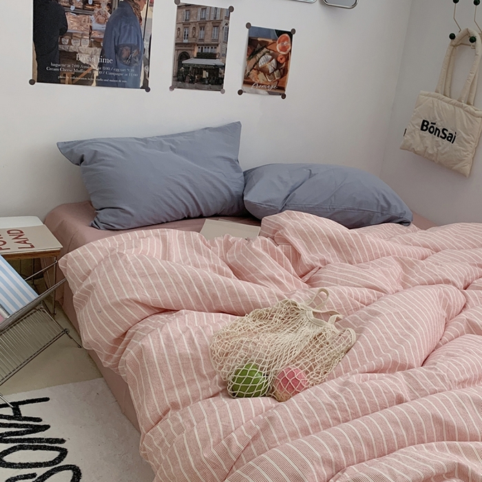 91家纺网 家纺一手货源 找家纺 柚可家居 2024新款40支色织全棉水洗棉三拼四件套 岛山屿