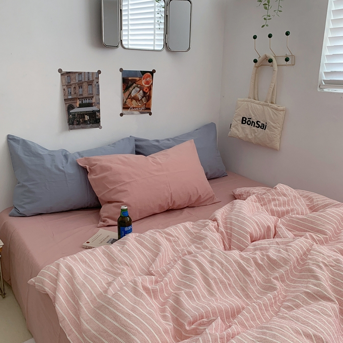 91家纺网 家纺一手货源 找家纺 柚可家居 2024新款40支色织全棉水洗棉三拼四件套 岛山屿