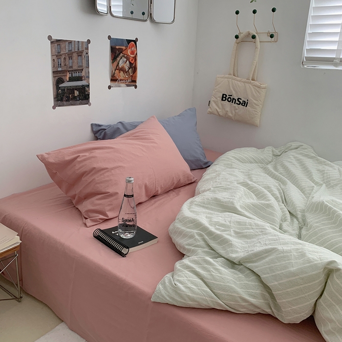 91家纺网 家纺一手货源 找家纺 柚可家居 2024新款40支色织全棉水洗棉三拼四件套 原雾川