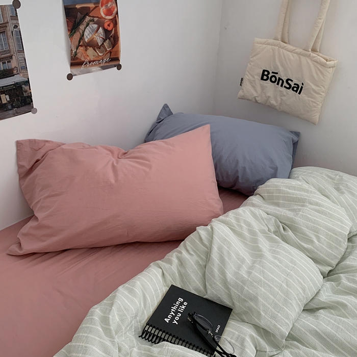 91家纺网 家纺一手货源 找家纺 柚可家居 2024新款40支色织全棉水洗棉三拼四件套 原雾川