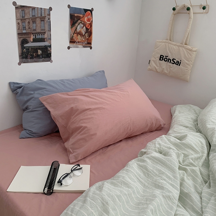 91家纺网 家纺一手货源 找家纺 柚可家居 2024新款40支色织全棉水洗棉三拼四件套 原雾川