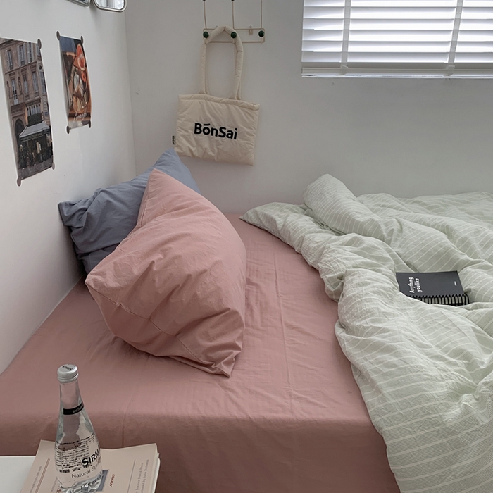 91家纺网 家纺一手货源 找家纺 柚可家居 2024新款40支色织全棉水洗棉三拼四件套 原雾川