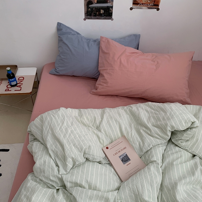 91家纺网 家纺一手货源 找家纺 柚可家居 2024新款40支色织全棉水洗棉三拼四件套 原雾川