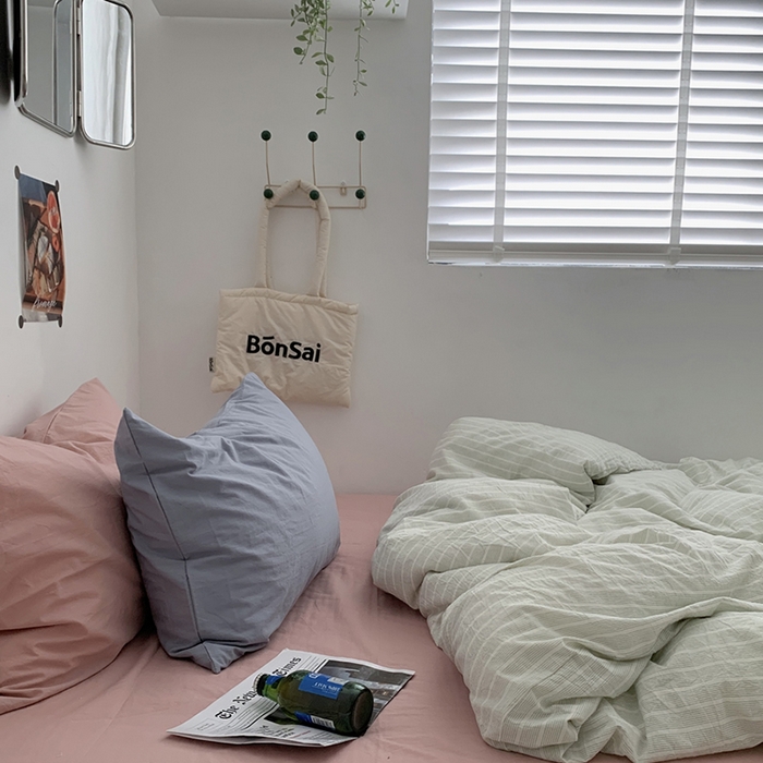 91家纺网 家纺一手货源 找家纺 柚可家居 2024新款40支色织全棉水洗棉三拼四件套 原雾川