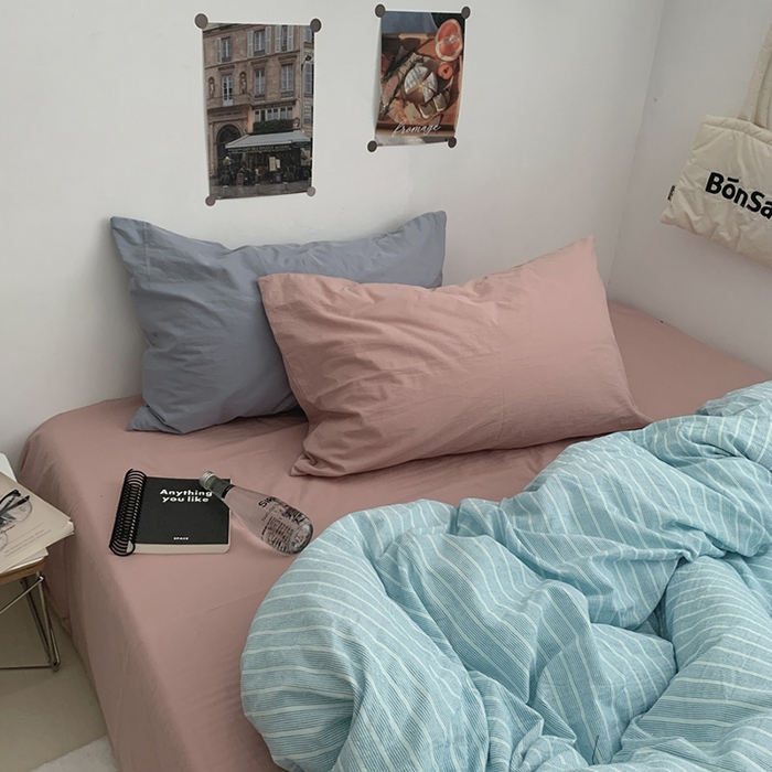 91家纺网 家纺一手货源 找家纺 柚可家居 2024新款40支色织全棉水洗棉三拼四件套 和川