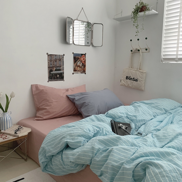 91家纺网 家纺一手货源 找家纺 柚可家居 2024新款40支色织全棉水洗棉三拼四件套 和川