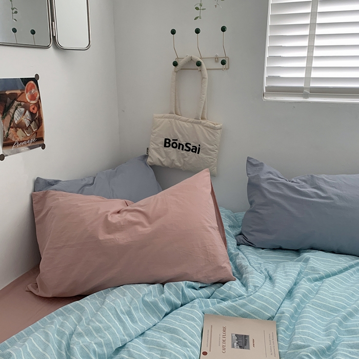 91家纺网 家纺一手货源 找家纺 柚可家居 2024新款40支色织全棉水洗棉三拼四件套 和川