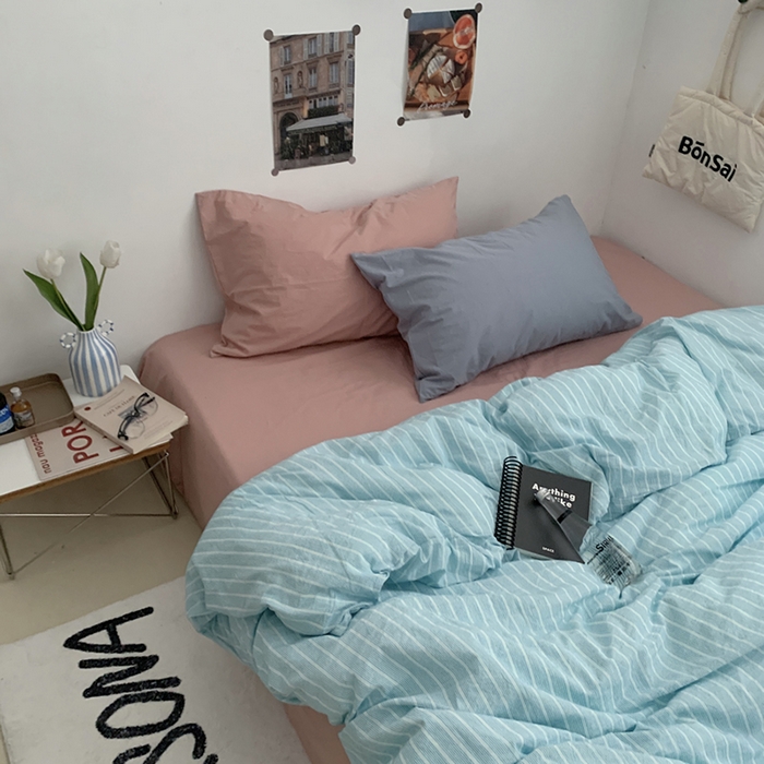 91家纺网 家纺一手货源 找家纺 柚可家居 2024新款40支色织全棉水洗棉三拼四件套 和川