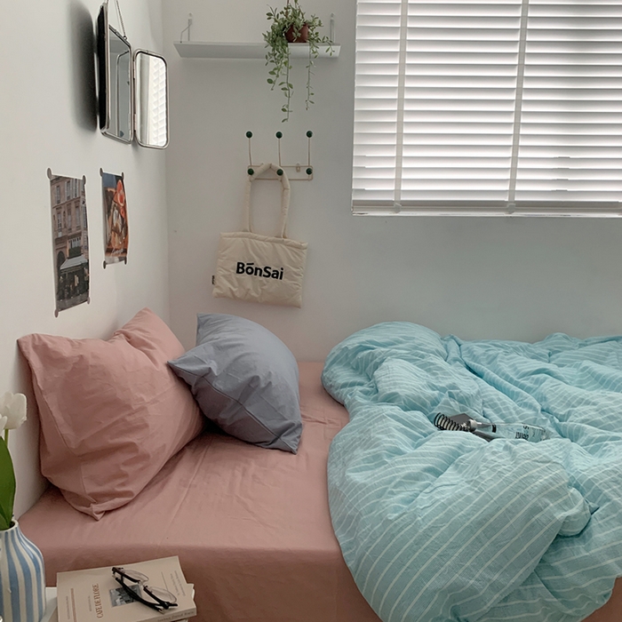 91家纺网 家纺一手货源 找家纺 柚可家居 2024新款40支色织全棉水洗棉三拼四件套 和川