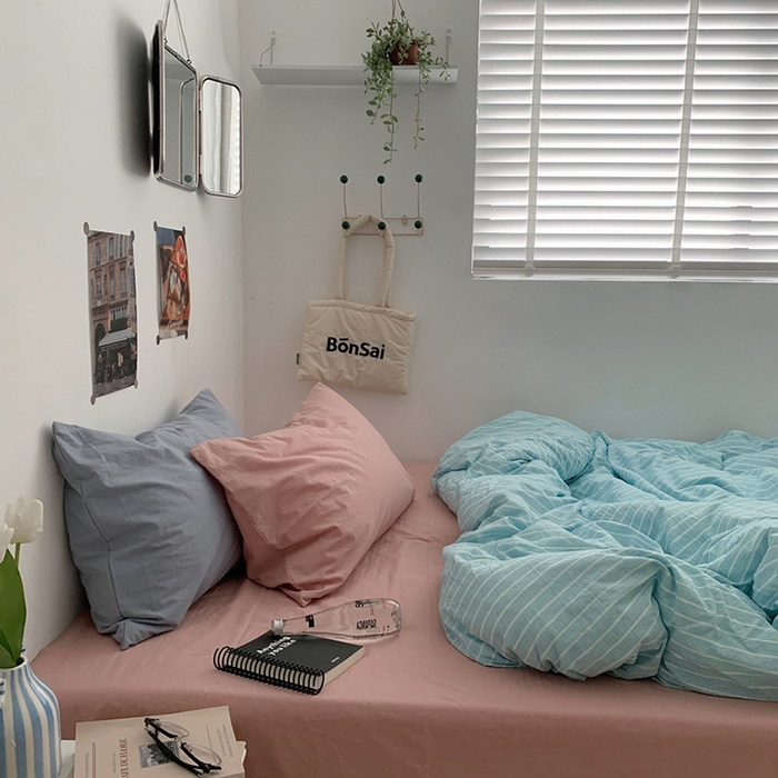 91家纺网 家纺一手货源 找家纺 柚可家居 2024新款40支色织全棉水洗棉三拼四件套 和川