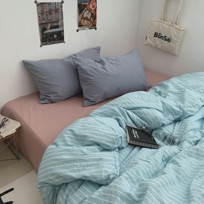 91家纺网 家纺一手货源 找家纺 柚可家居 2024新款40支色织全棉水洗棉三拼四件套 和川