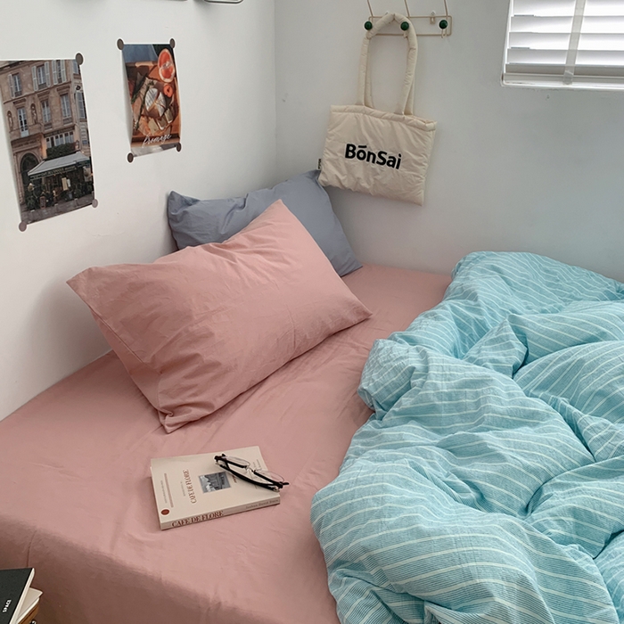 91家纺网 家纺一手货源 找家纺 柚可家居 2024新款40支色织全棉水洗棉三拼四件套 和川